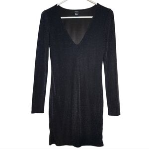 Forever 21 Long Sleeve V-Neck Bodycon Sparkly Mini Dress Size S Party Evening